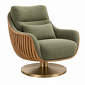 Fauteuil pivotant 82 x 85 x 93 cm en tissu vert et bois style contemporain