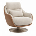 Fauteuil pivotant 90 x 88 x 95 cm en tissu beige et similicuir marron style contemporain