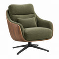 Fauteuil pivotant 82 x 85 x 95 cm en tissu vert et bois brun style contemporain