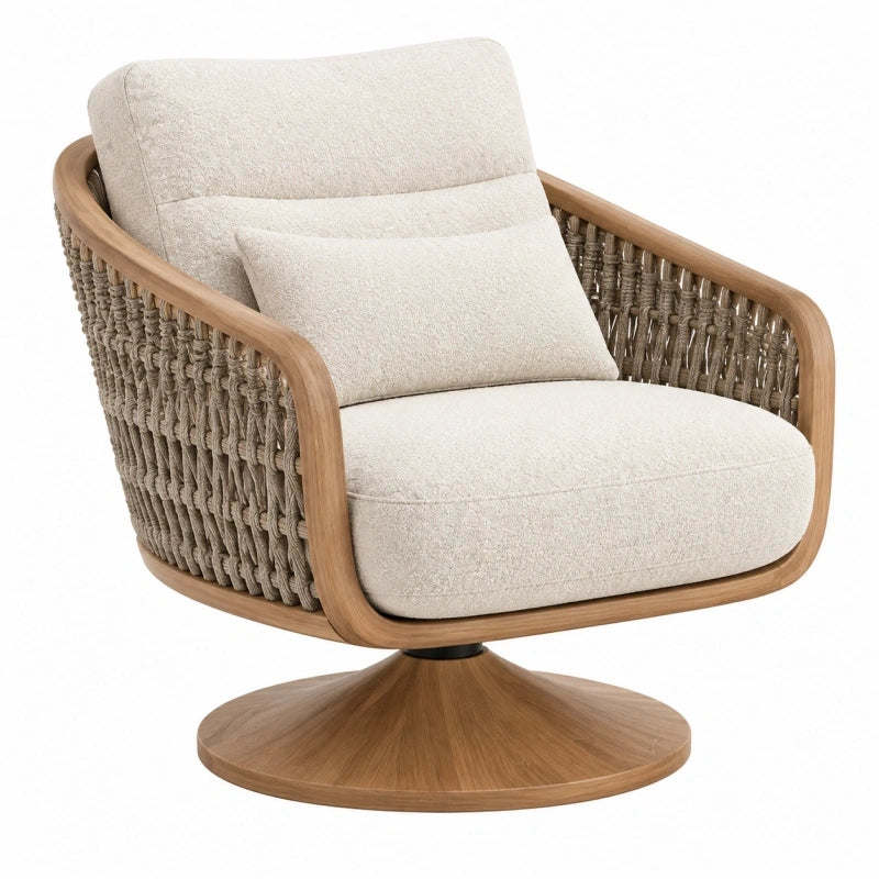Fauteuil pivotant 83 x 86 x 86 cm en bois brun et tissu beige style naturel