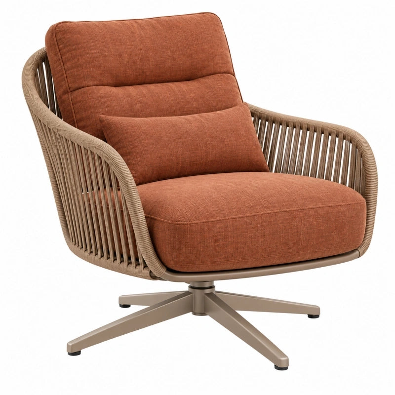 Fauteuil pivotant 85 x 82 x 92 cm en tissu terracotta et cordage beige style contemporain