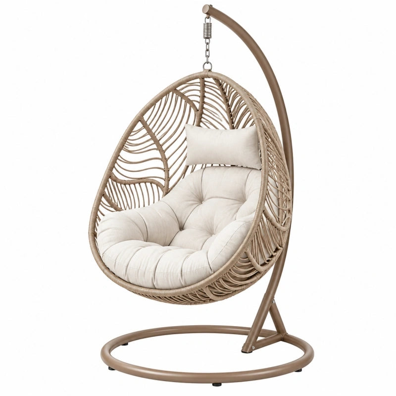 Fauteuil suspendu 105 x 105 x 195 cm en métal et fibres tressées beige pour détente