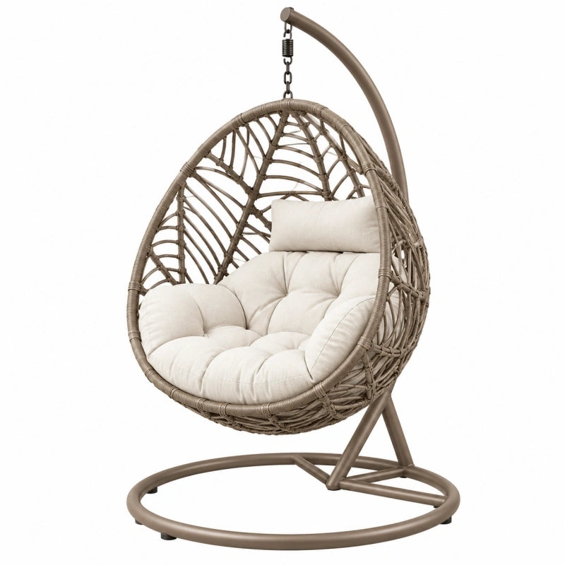 Fauteuil suspendu 105 x 105 x 195 cm en métal et résine tressée taupe pour intérieur style bohème