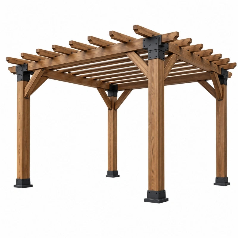 Pergola 400 x 300 x 250 cm en bois marron pour jardin à toit ajouré
