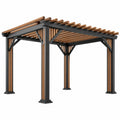 Pergola 300 x 300 x 230 cm en aluminium noir et finition bois avec toit à lattes pour jardin