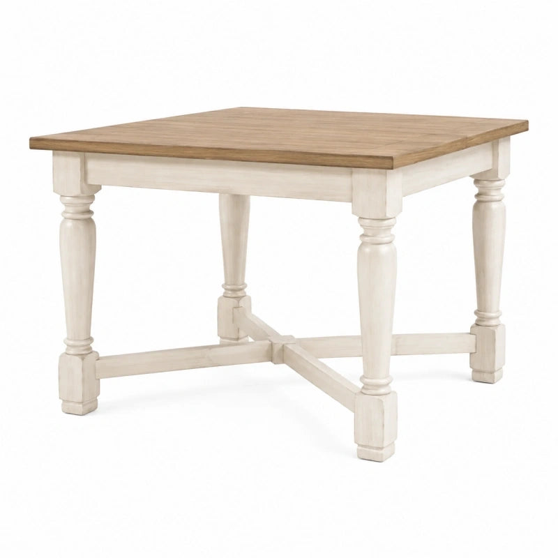 Table à manger 140 x 90 x 76 cm en bois beige et blanc style classique