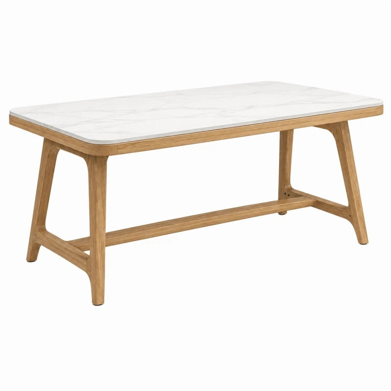 Table de salle à manger 160 x 80 cm bois brun plateau blanc effet marbre style contemporain