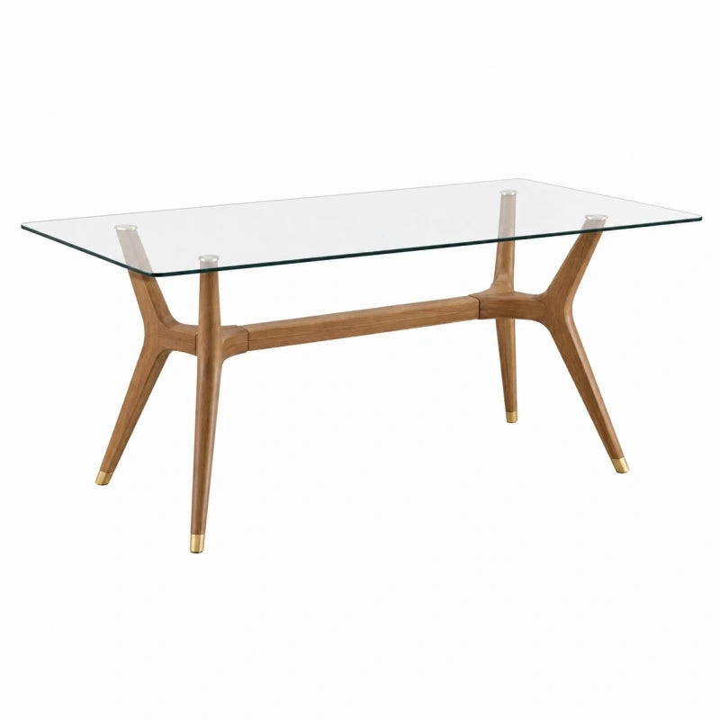 Table à manger 180 cm 90 cm 75 cm en verre et bois marron style moderne