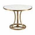 Table à manger ronde diamètre 100 cm plateau aspect marbre blanc métal doré style contemporain