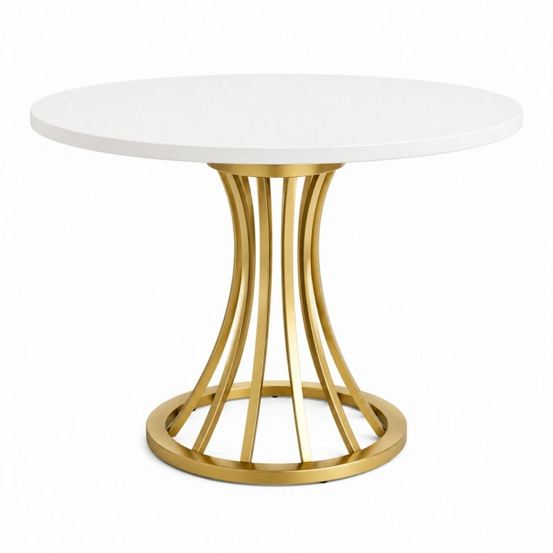 Table à manger ronde 100 cm blanche et dorée en métal style contemporain