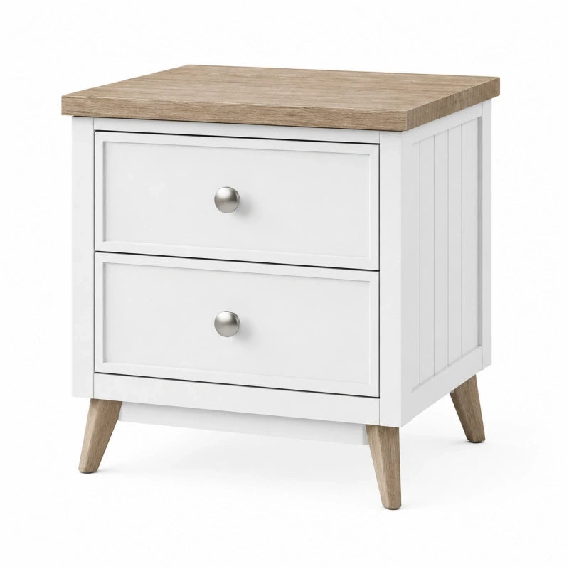 Table de chevet 45 x 35 x 60 cm blanche et bois à 2 tiroirs style scandinave