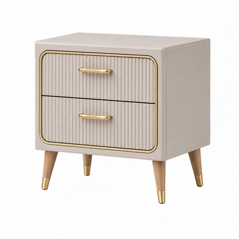 Table de chevet 50 x 40 x 55 cm beige et doré en bois à 2 tiroirs style contemporain