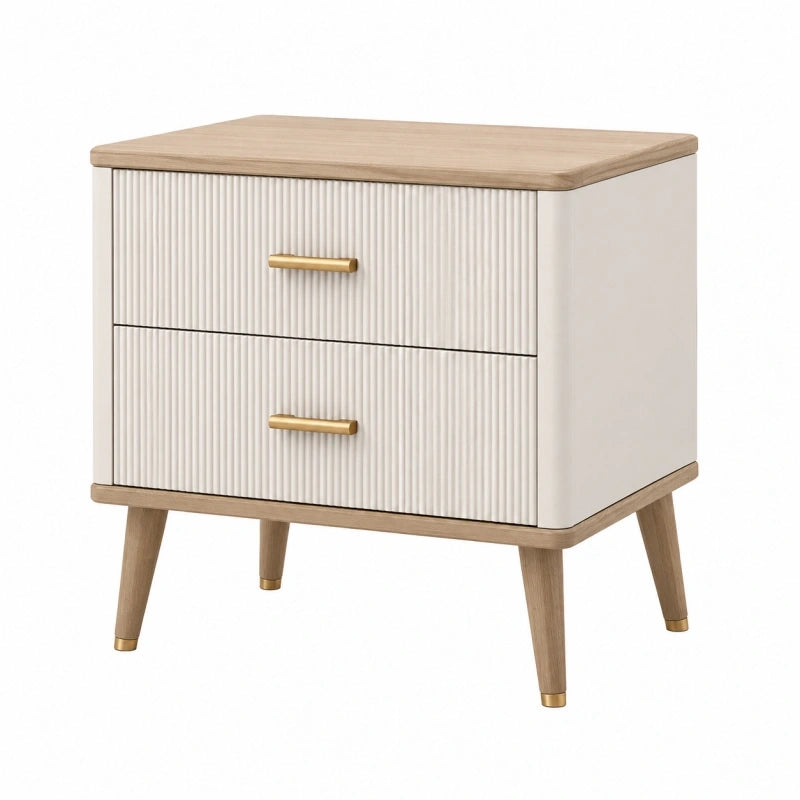 Table de chevet 60 x 40 x 60 cm en bois beige à 2 tiroirs style rétro
