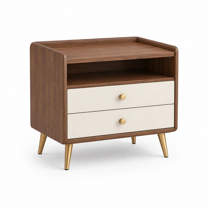 Table de chevet 60 x 40 x 60 cm en panneaux finition noyer et blanc avec 2 tiroirs style contemporain