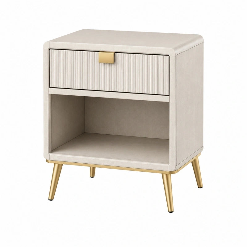 Table de chevet 45 x 40 x 60 cm beige et doré en bois et métal avec tiroir style contemporain