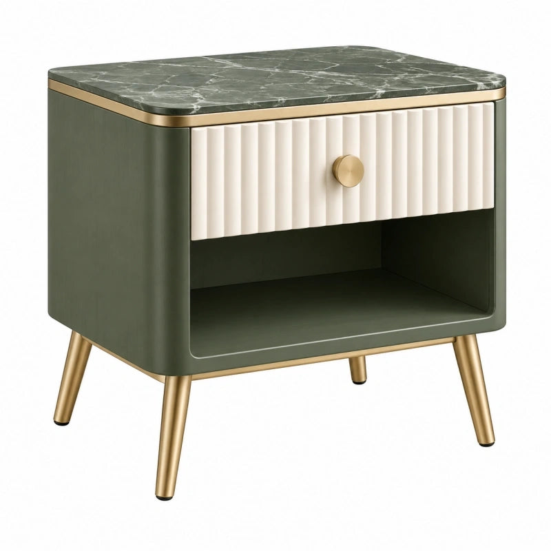 Table de chevet 50 x 40 x 60 cm vert blanc effet marbre avec tiroir style moderne
