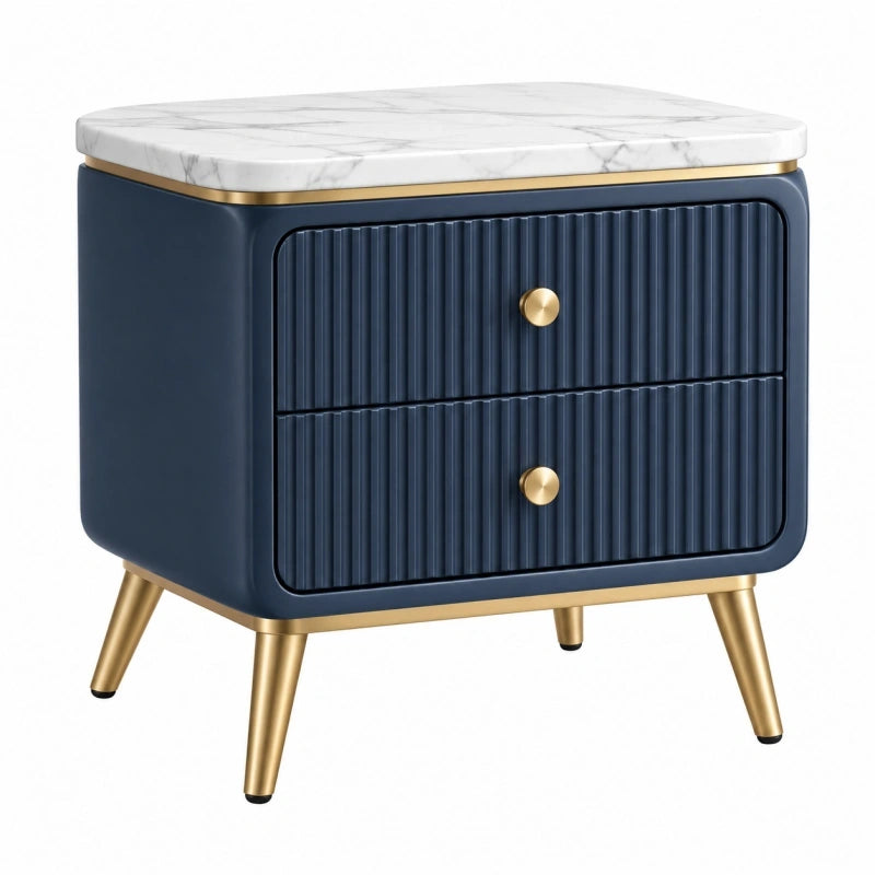 Table de chevet 50 x 40 x 55 cm bleu marine effet marbre à 2 tiroirs style moderne
