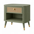 Table de chevet 60 x 40 x 65 cm en bois vert avec tiroir cannage style rétro