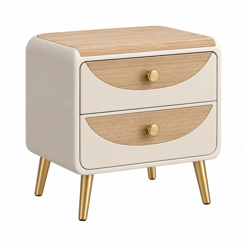Table de chevet 45 x 40 x 55 cm beige et bois à 2 tiroirs style contemporain