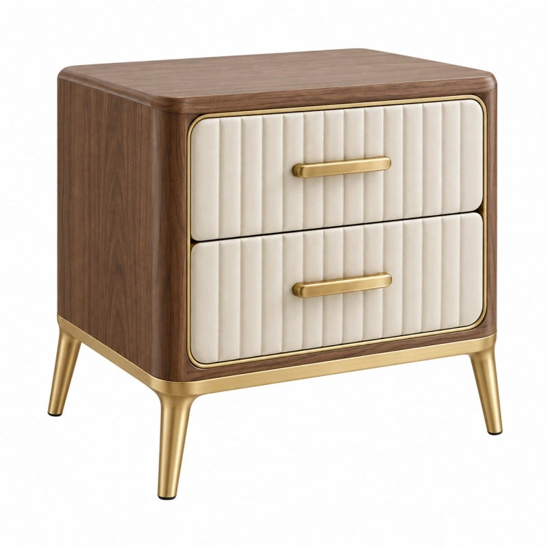 Table de chevet 55 x 40 x 60 cm en bois brun et beige avec 2 tiroirs style contemporain