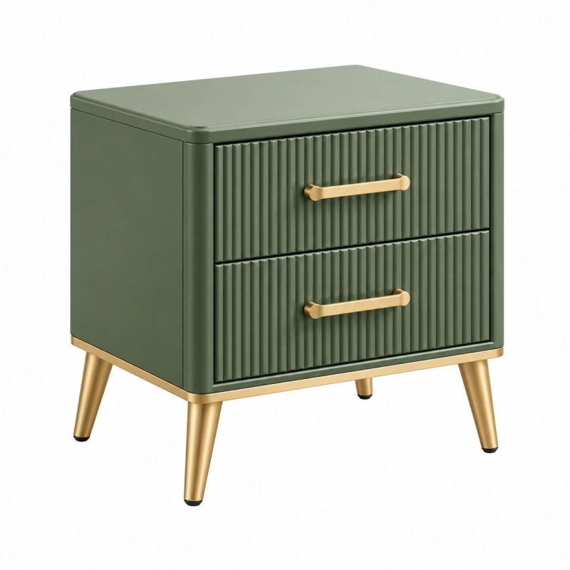 Table de chevet 45 x 40 x 55 cm en métal vert à 2 tiroirs style moderne
