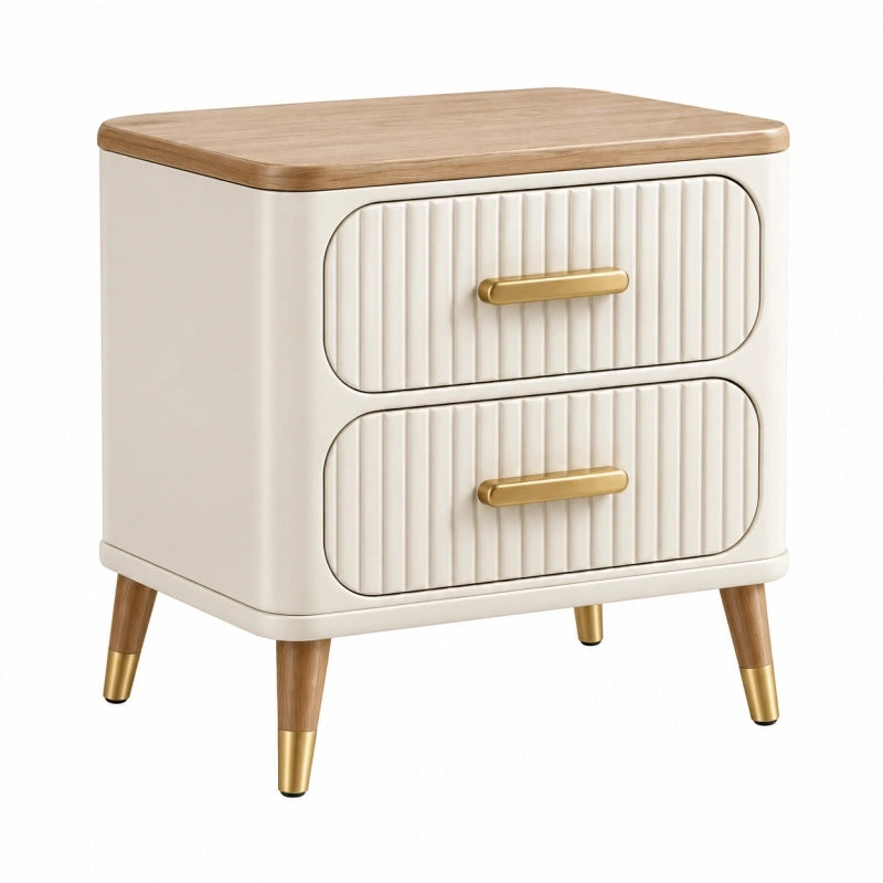 Table de chevet 50 x 40 x 55 cm blanche en bois avec 2 tiroirs style moderne