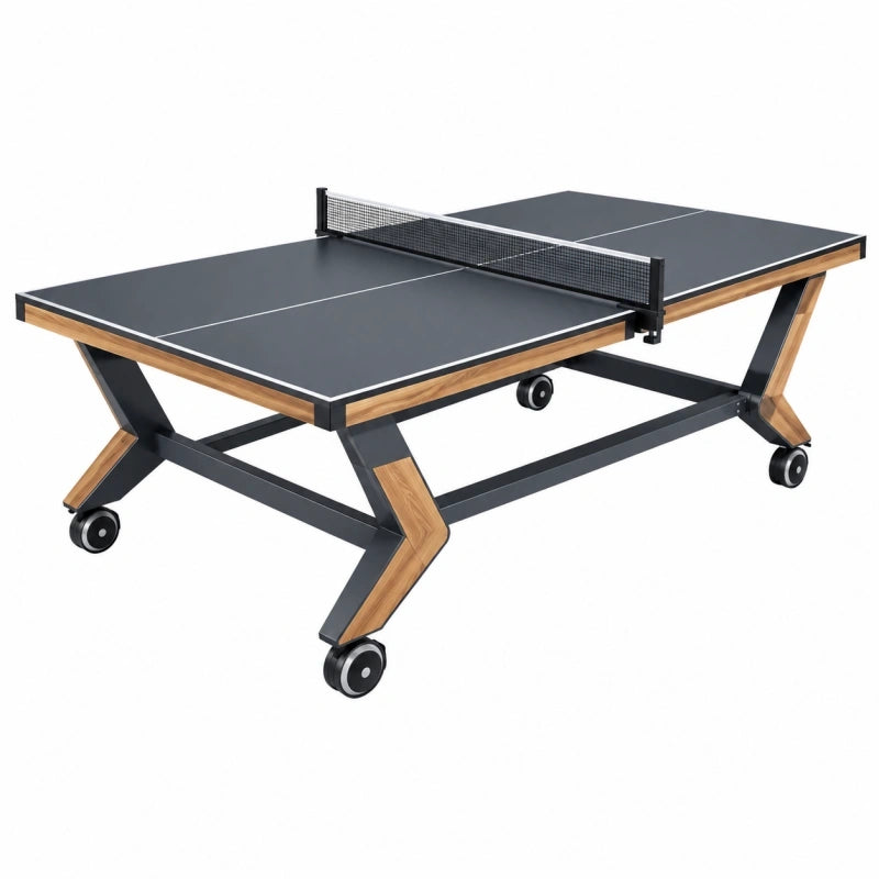 Table de tennis de table 274 x 152.5 x 76 cm noire en panneau composite sur roulettes style industriel